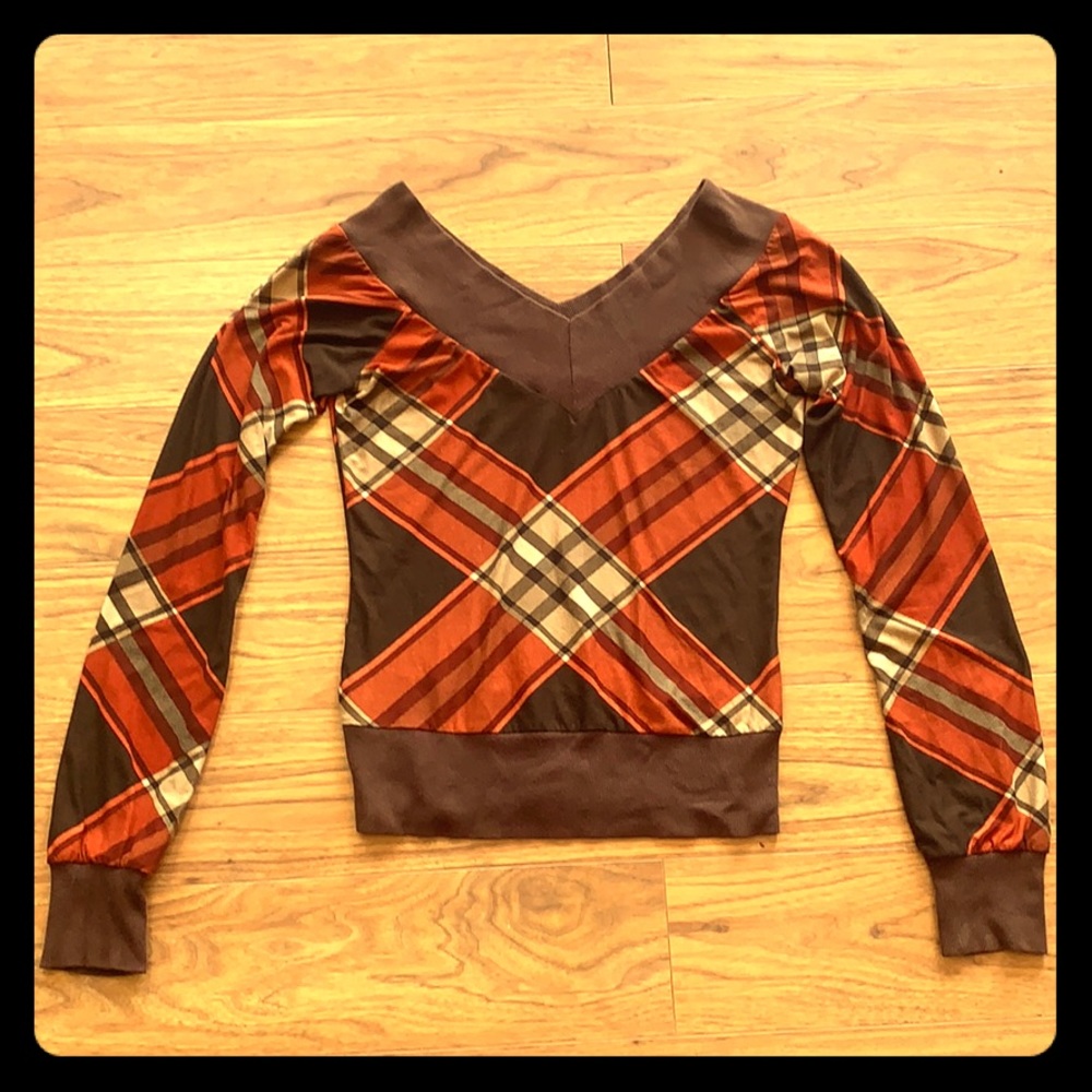 Argyle Plaid V-Neck Top. Great for 70’s 60’s Look
